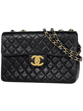 Chanel Shoulder Bag Big Quilted Single Flap CC Logo Chain Leather Black